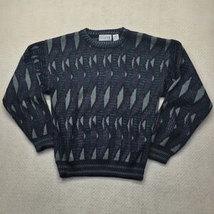 VTG 80s J. Todd Sweater Medium Geometric Abstract Purple Teal 100% Acrylic Knit
